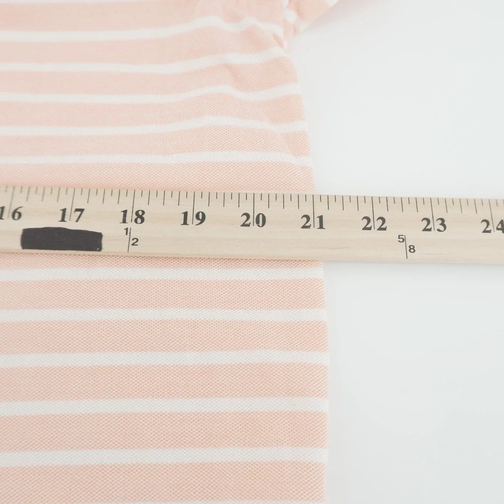 Ralph Lauren Polo Shirt Mens Medium Pink White Striped Knit Oxford Short Sleeve
